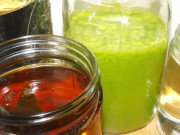 water ginger bay leaf tea spinach kale coconut milk blended drink breakfast cr
