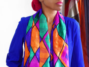 monica Wednesday January 27th 2016 blue blouse blue jeans the multi colored scarf cr